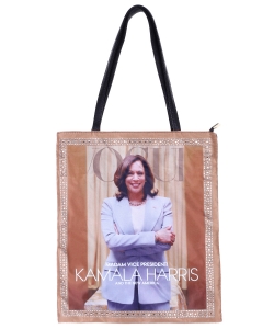 Kamala Harris Print Tote Bag A039PP KHAKI